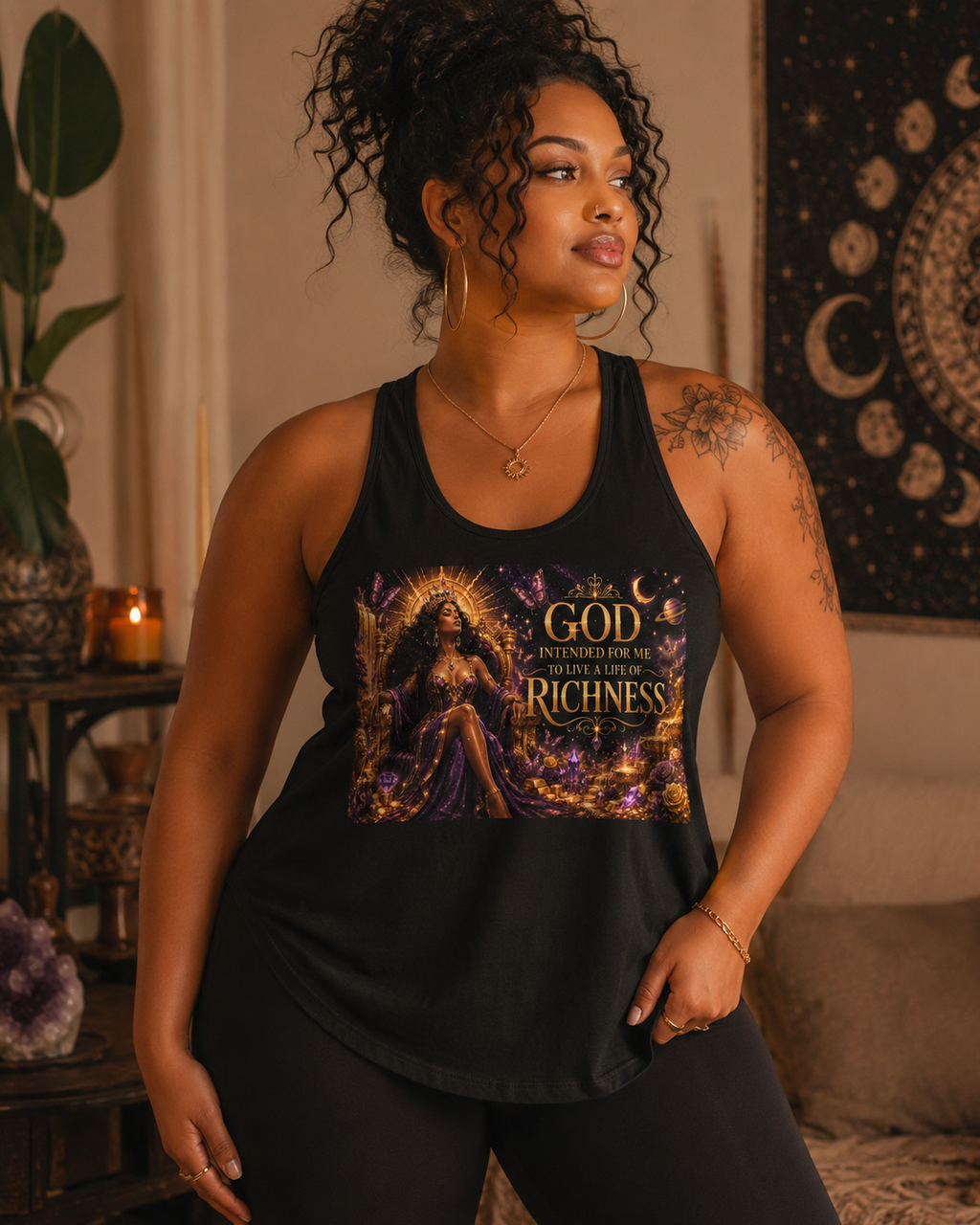 God Intended For Me To Live a Life of Richness Racerback Tank